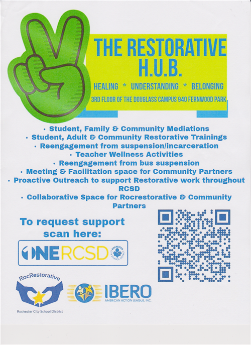 Restorative Hub with qr code, request support through OneRCSD